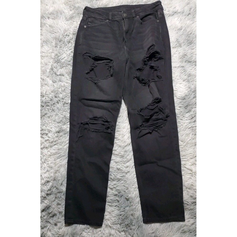 American Eagle Outfitters Women's Black Distressed Ripped Mom Jeans Size 6